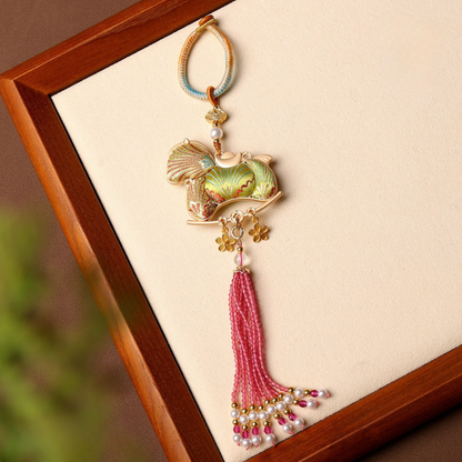 Double-Sided Song Jin Horse & Crystal Tassel Charm | Lucky Charm for Car, Bag