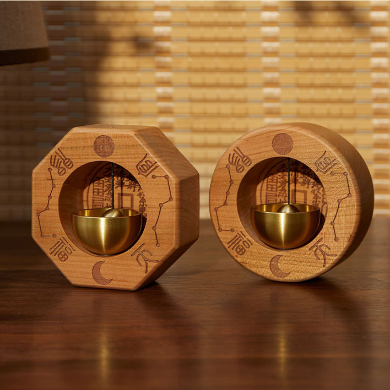 Bagua Peach Wood & Brass Talisman Door Chime | Feng Shui Protection & Energy Harmony