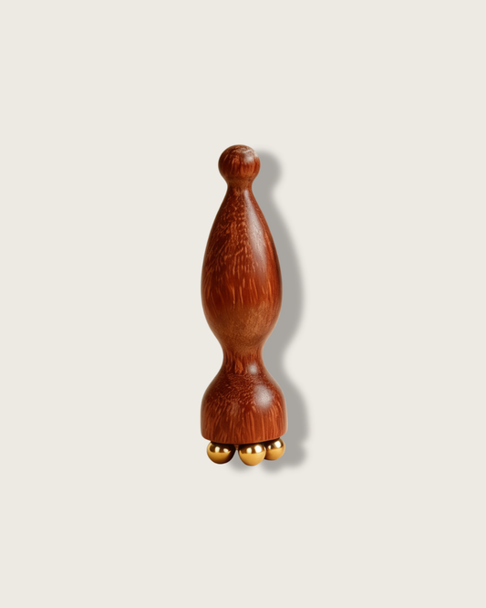 Lotus Pod Massage Tool - Wood & Brass, For Eyes