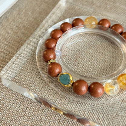 Herbal Incense Bracelet｜"Golden & Blue Harmony", Citrine, Yellow Phantom & Buddha Ornament, Various Herbal Recipes Available