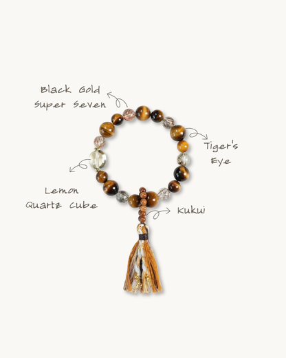 Desert Ballad, Tiger Eye & Black Gold Super Seven Bracelet, Attract Wealth