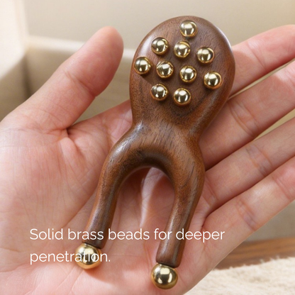 Massage Tool | Little Frog Shape - Walnut Handle with Brass Beads for Face & Eye Massage