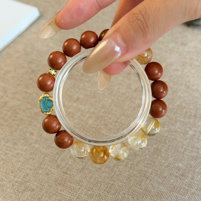 Herbal Incense Bracelet｜"Golden & Blue Harmony", Citrine, Yellow Phantom & Buddha Ornament, Various Herbal Recipes Available