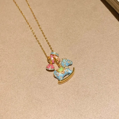 Gold-Plated 925 Silver｜Enamel Dreamy Horse Necklace – Luck & Elegance