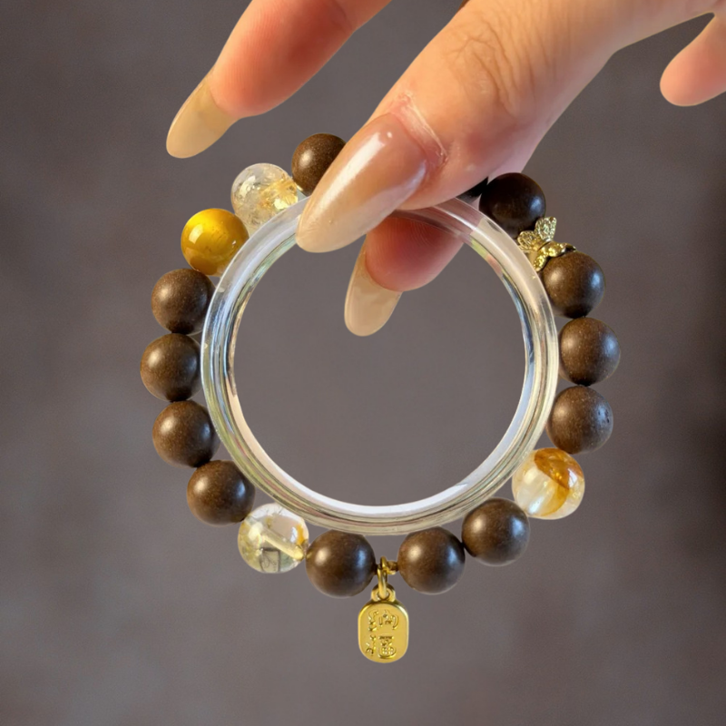 Herbal Incense Bracelet｜"Wealth & Fortune", Citrine, Tiger's Eye & Lucky Charm, Various Herbal Recipes Available