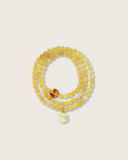 Wealth Code, Multi-Wrap Golden Rutilated Bracelet, Attract Wealth