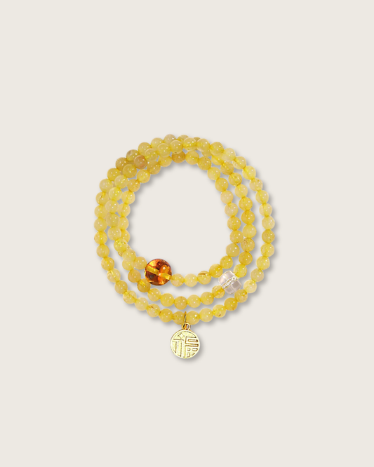 Wealth Code, Multi-Wrap Golden Rutilated Bracelet, Attract Wealth