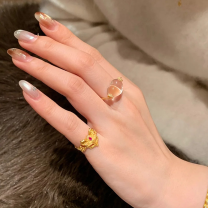 Gold-Plated 925 Silver｜ Peach Chain Ring