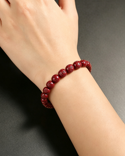 Cinnabar Six-Syllable Mantra Bracelet for Blessing
