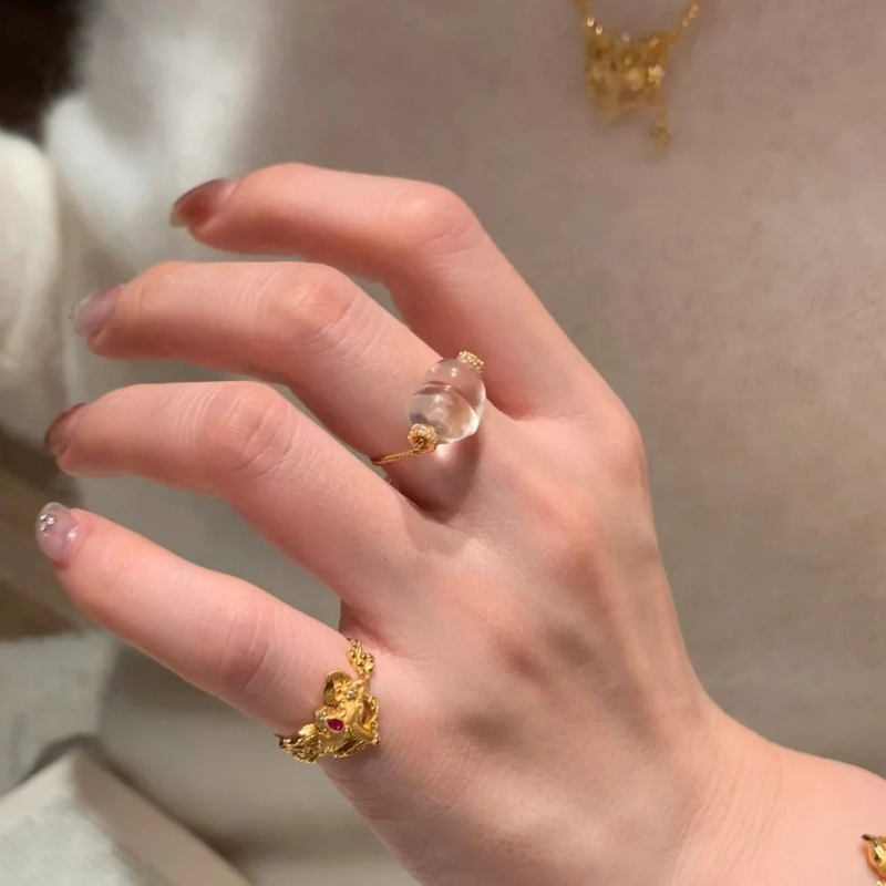 Gold-Plated 925 Silver｜ Peach Chain Ring