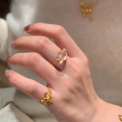Gold-Plated 925 Silver｜ Peach Chain Ring