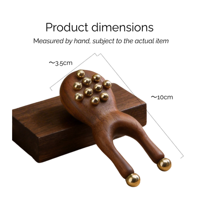 Massage Tool | Little Frog Shape - Walnut Handle with Brass Beads for Face & Eye Massage