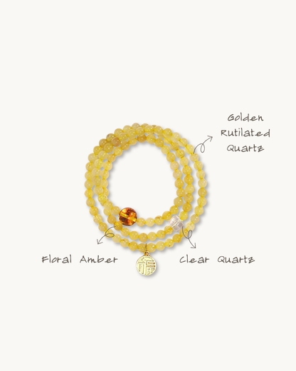 Wealth Code, Multi-Wrap Golden Rutilated Bracelet, Attract Wealth
