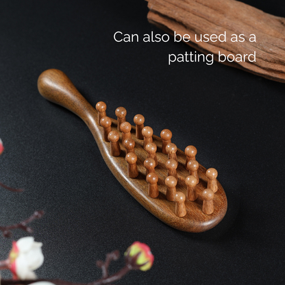 Massage Comb | Handle 22-Tooth Round Comb - Natural Golden Sandalwood for Scalp Meridian
