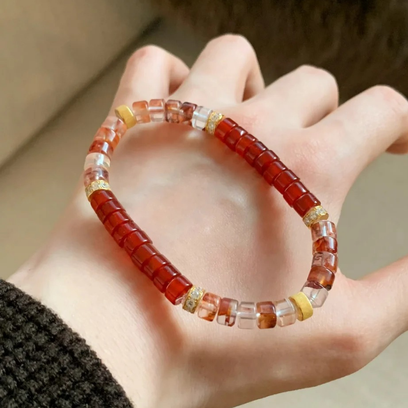 Gold-Plated 925 Silver｜Tablet Bead Red Agate Bracelet