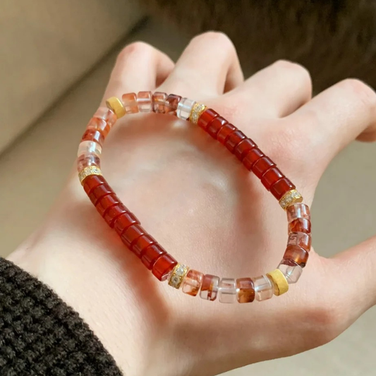 Gold-Plated 925 Silver｜Tablet Bead Red Agate Bracelet