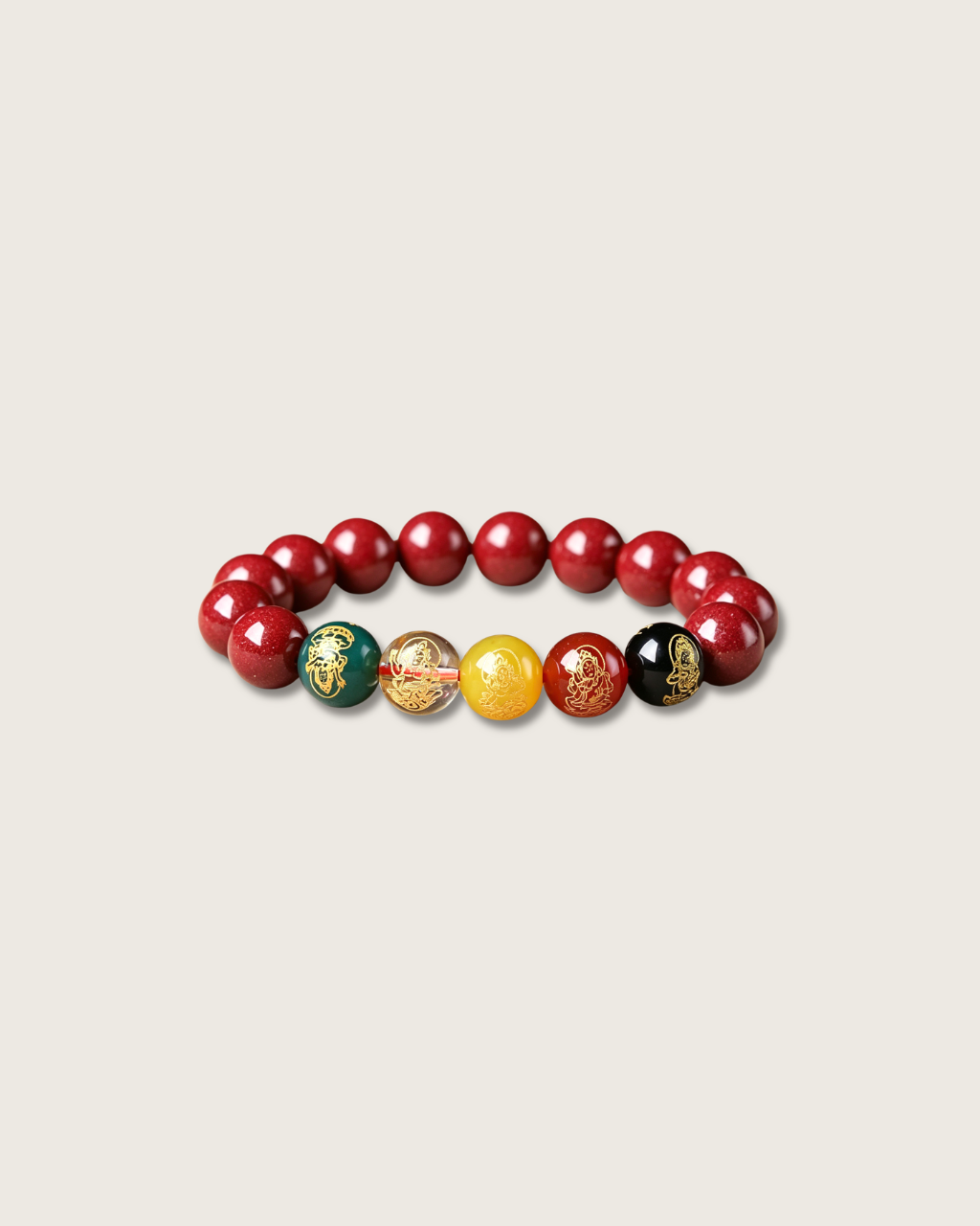 Five-Way Wealth Cinnabar & Agate Bracelet for Prosperity