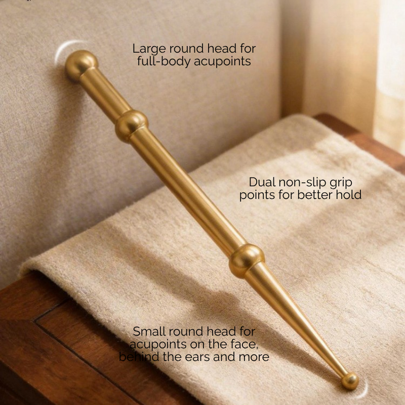 Acupressure Tool | Double-Ended Brass Point Massage Stick - for Acupoint Pressing