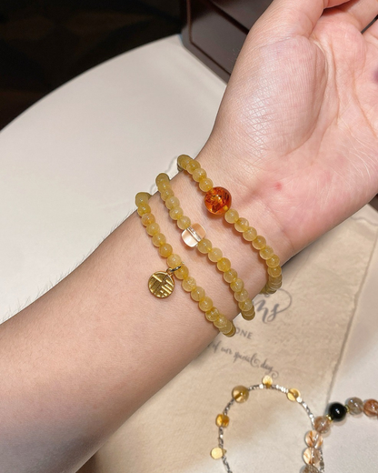 Wealth Code, Multi-Wrap Golden Rutilated Bracelet, Attract Wealth