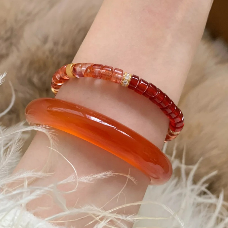 Gold-Plated 925 Silver｜Tablet Bead Red Agate Bracelet