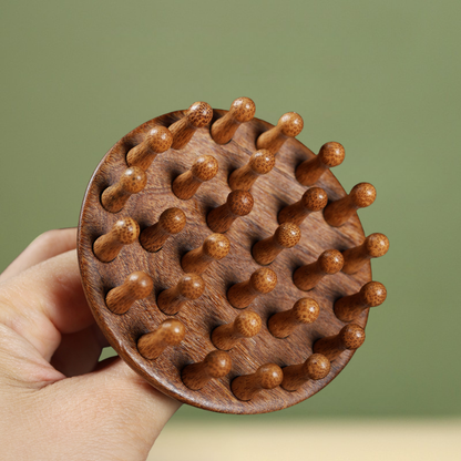 Massage Comb | 28-Tooth Dome Round Comb - Natural Golden Sandalwood for Head Meridian