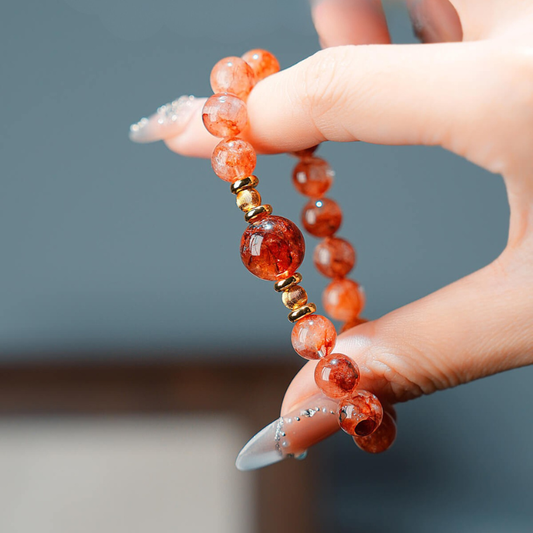 Bracelet｜Scarlet Rose Quartz Red Moss Agate for Career Wealth & Nine Purple Fire Luck