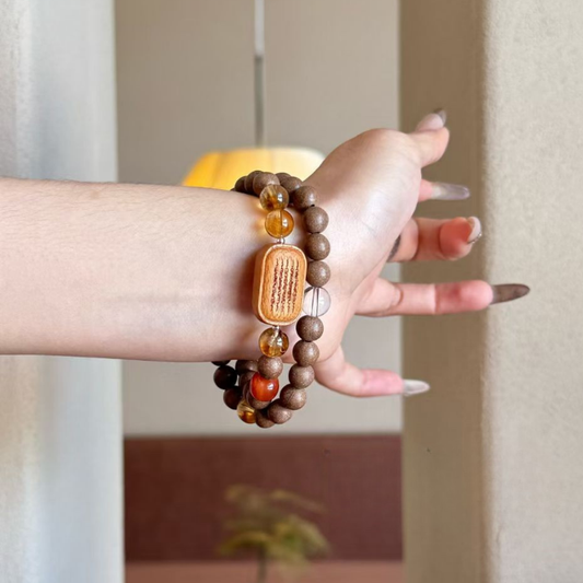 Double-wrap Herbal Incense Bracelet｜"Five Sutras Blessing", Crystal & Sandalwood, Various Herbal Recipes Available