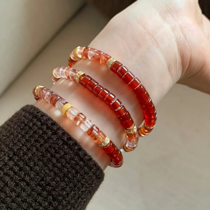 Gold-Plated 925 Silver｜Tablet Bead Red Agate Bracelet