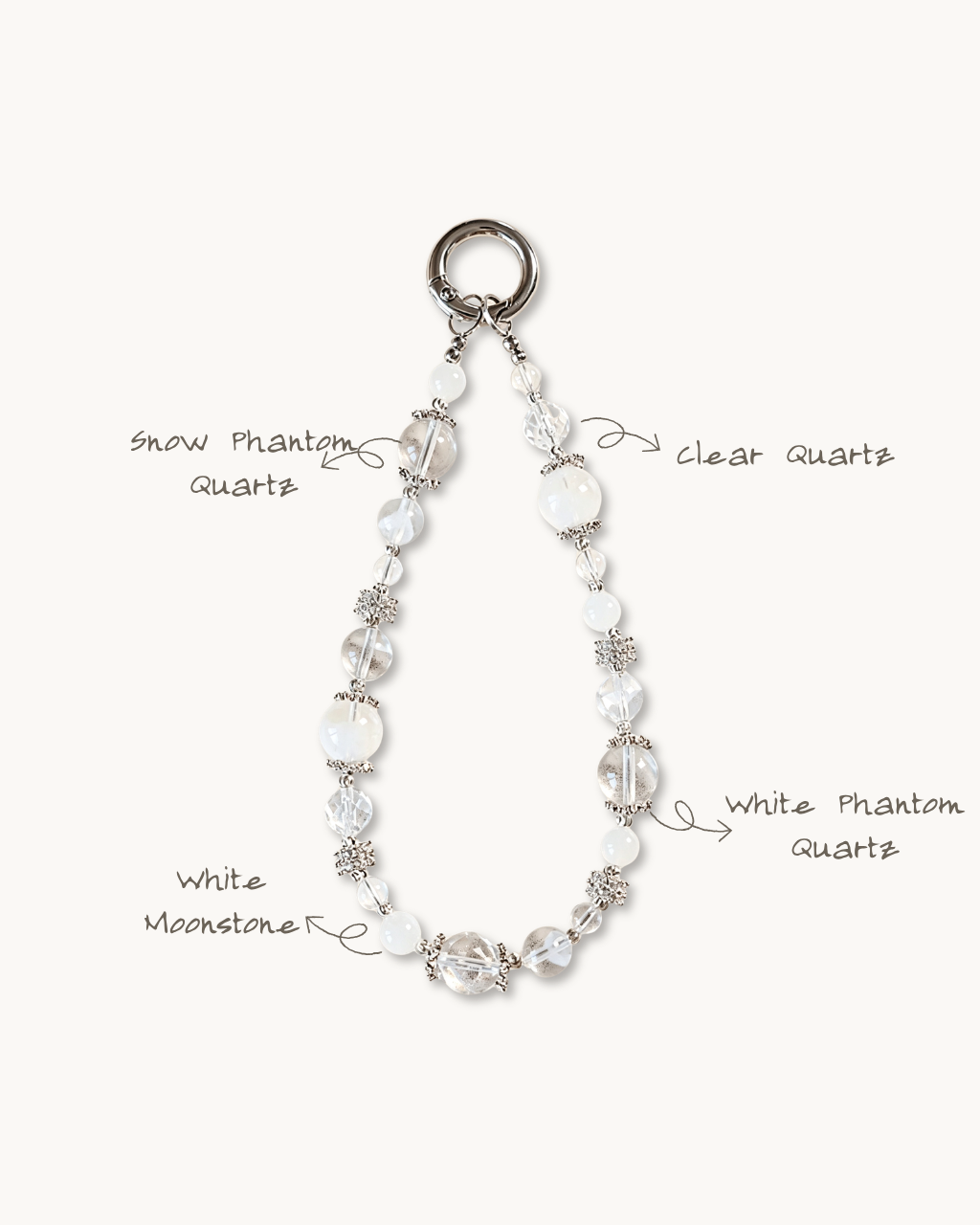 Phone Charm, White Tale, Clear Quartz & Moonstone, Clear Your Energy