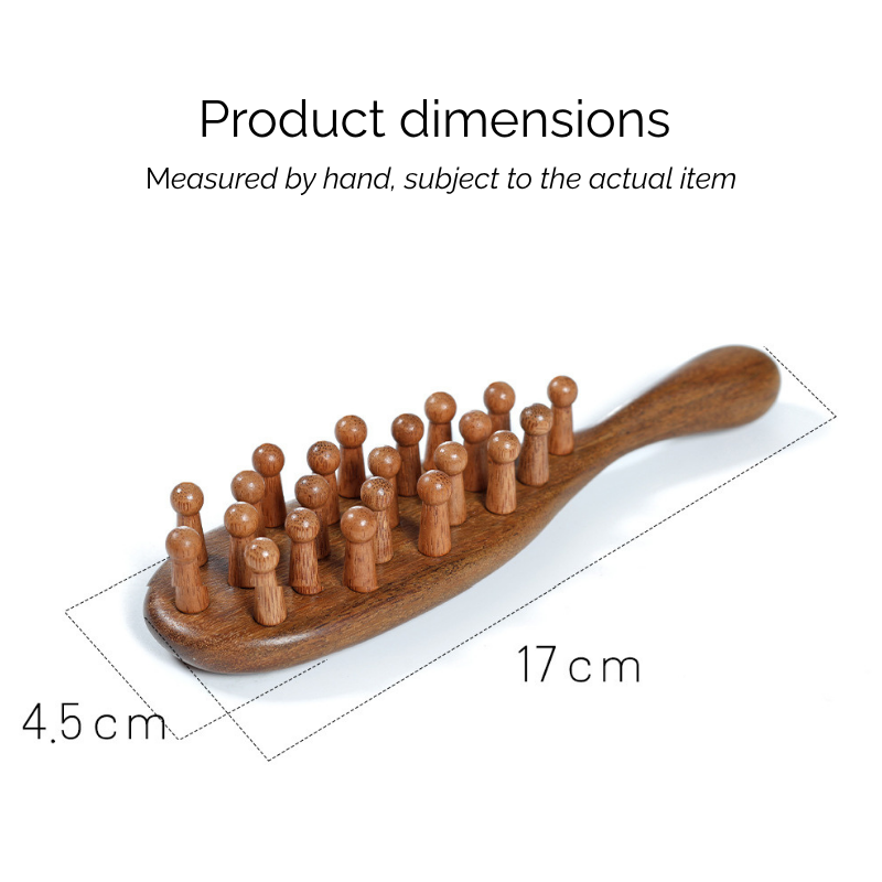 Massage Comb | Handle 22-Tooth Round Comb - Natural Golden Sandalwood for Scalp Meridian