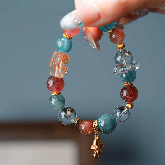 Bracelet｜"Harmony Bell" Strawberry Quartz & Apatite Purify Attract Love & Luck