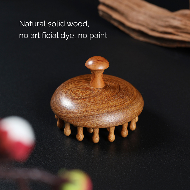 Massage Comb | 28-Tooth Dome Round Comb - Natural Golden Sandalwood for Head Meridian