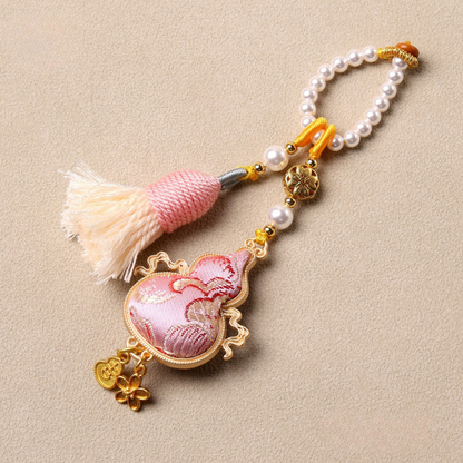 Flying Gourd Charm | Double-sided Embroidered Winged Gourd Ornament with Braided Tassel