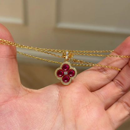 Gold-Plated 925 Silver｜Lucky Red Clover Necklace – Fortune & Blessing