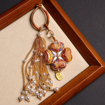 Four-Leaf Clover Lucky Charm | Chinese Embroidery Song Jin Charm with Tassel