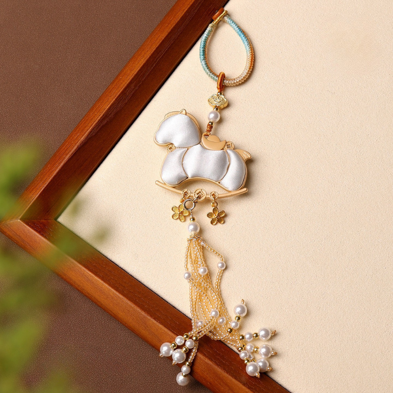 Double-Sided Song Jin Horse & Crystal Tassel Charm | Lucky Charm for Car, Bag