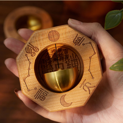 Bagua Peach Wood & Brass Talisman Door Chime | Feng Shui Protection & Energy Harmony