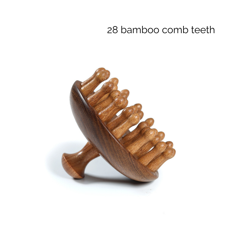 Massage Comb | 28-Tooth Dome Round Comb - Natural Golden Sandalwood for Head Meridian