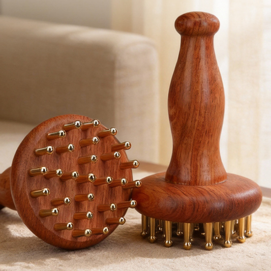 Meridian Brush | Wooden Handle with Brass Teeth - for Leg & Abdominal Massage
