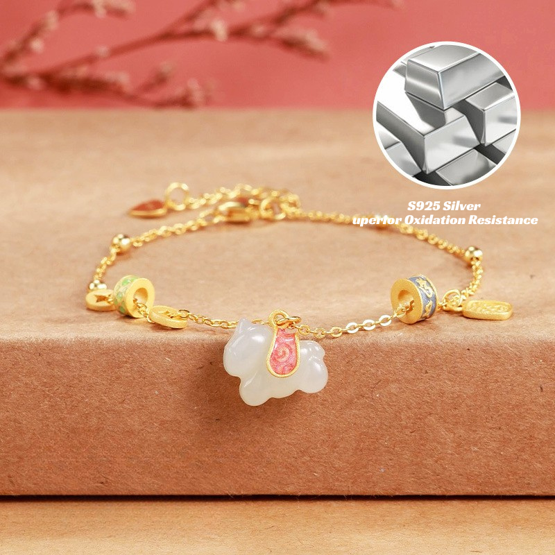 Bracelet｜Real Nephrite Jade & S925 Silver Mantra Design