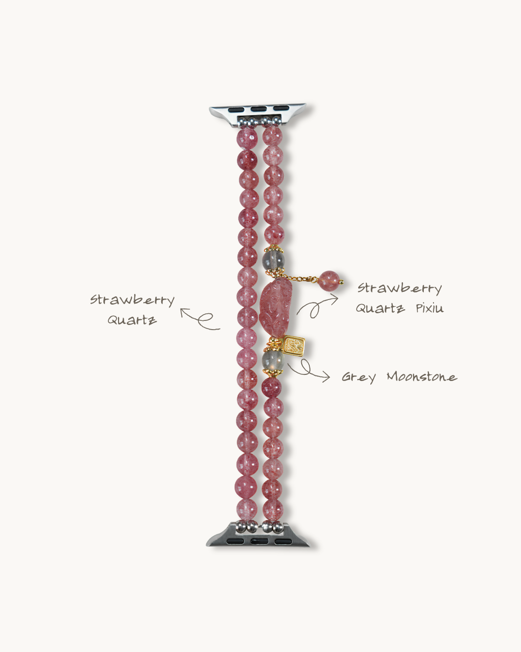 Watch Band – Yilan Rose Strawberry Quartz Pixiu, Love & Happiness
