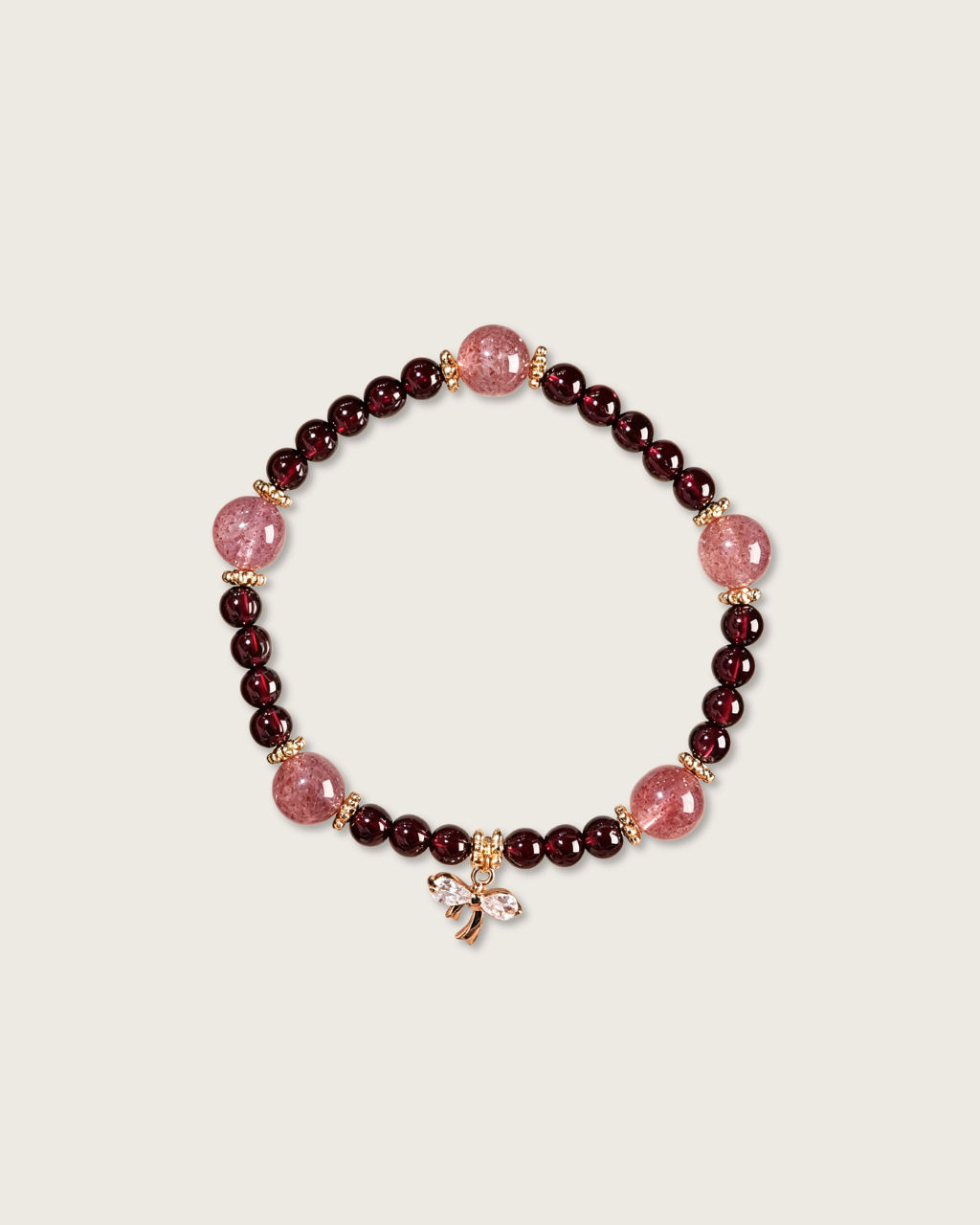 Joyful Reunion, Garnet & Strawberry Quartz Bracelet, Boost Your Vitality