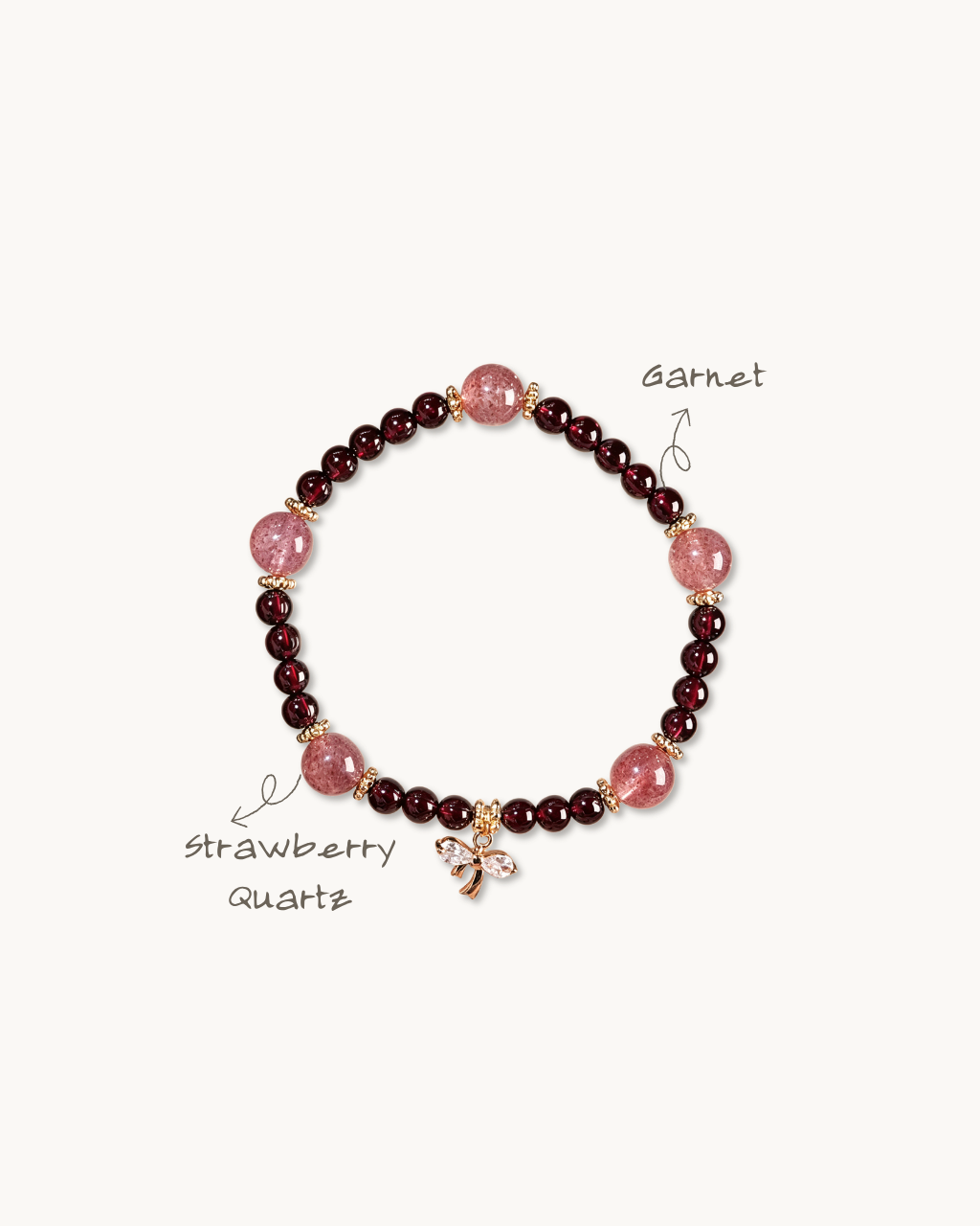 Joyful Reunion, Garnet & Strawberry Quartz Bracelet, Boost Your Vitality