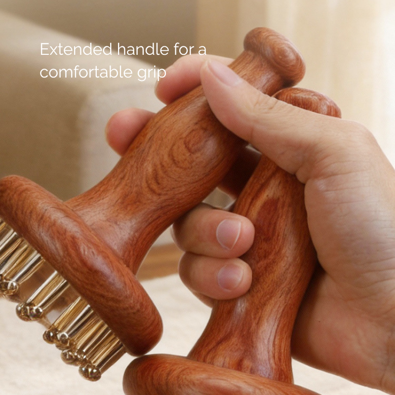 Meridian Brush | Wooden Handle with Brass Teeth - for Leg & Abdominal Massage