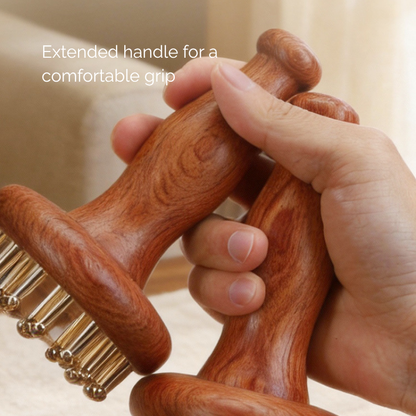 Meridian Brush | Wooden Handle with Brass Teeth - for Leg & Abdominal Massage