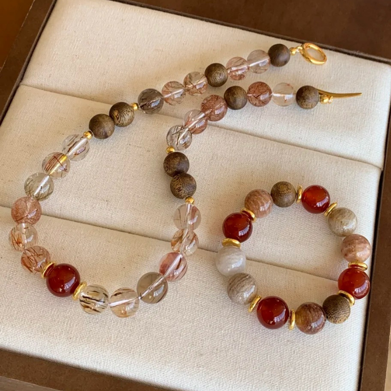 Gold-Plated 925 Silver｜Mixed Crystal Jewelry Set (Bracelet + Necklace)