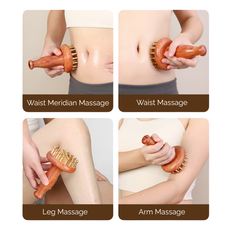 Meridian Brush | Wooden Handle with Brass Teeth - for Leg & Abdominal Massage