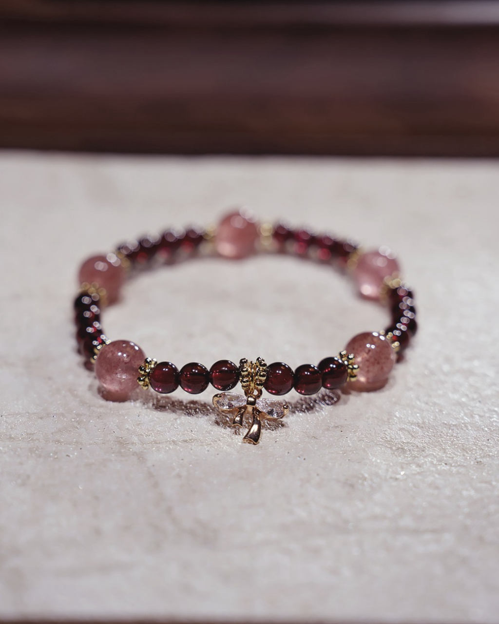 Joyful Reunion, Garnet & Strawberry Quartz Bracelet, Boost Your Vitality