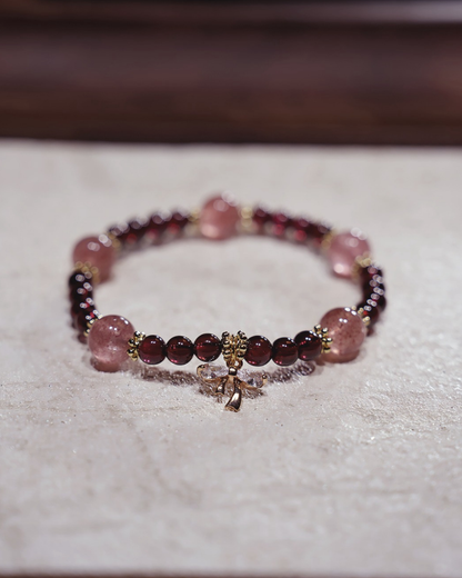 Joyful Reunion, Garnet & Strawberry Quartz Bracelet, Boost Your Vitality