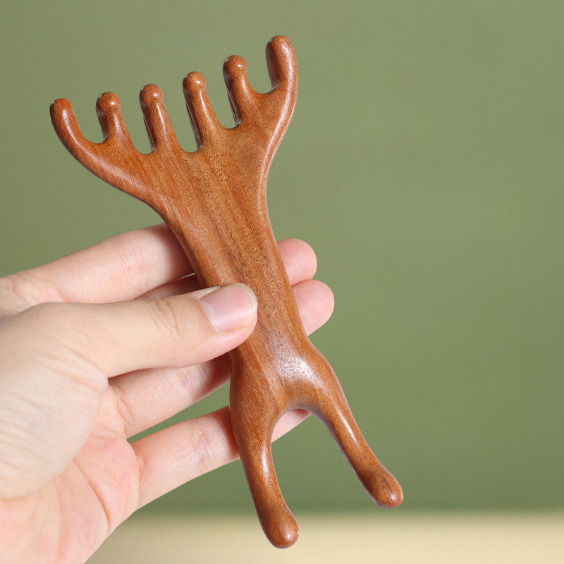 Massage Comb | Antler-Shaped Rake - Natural Golden Sandalwood for Meridian Massage